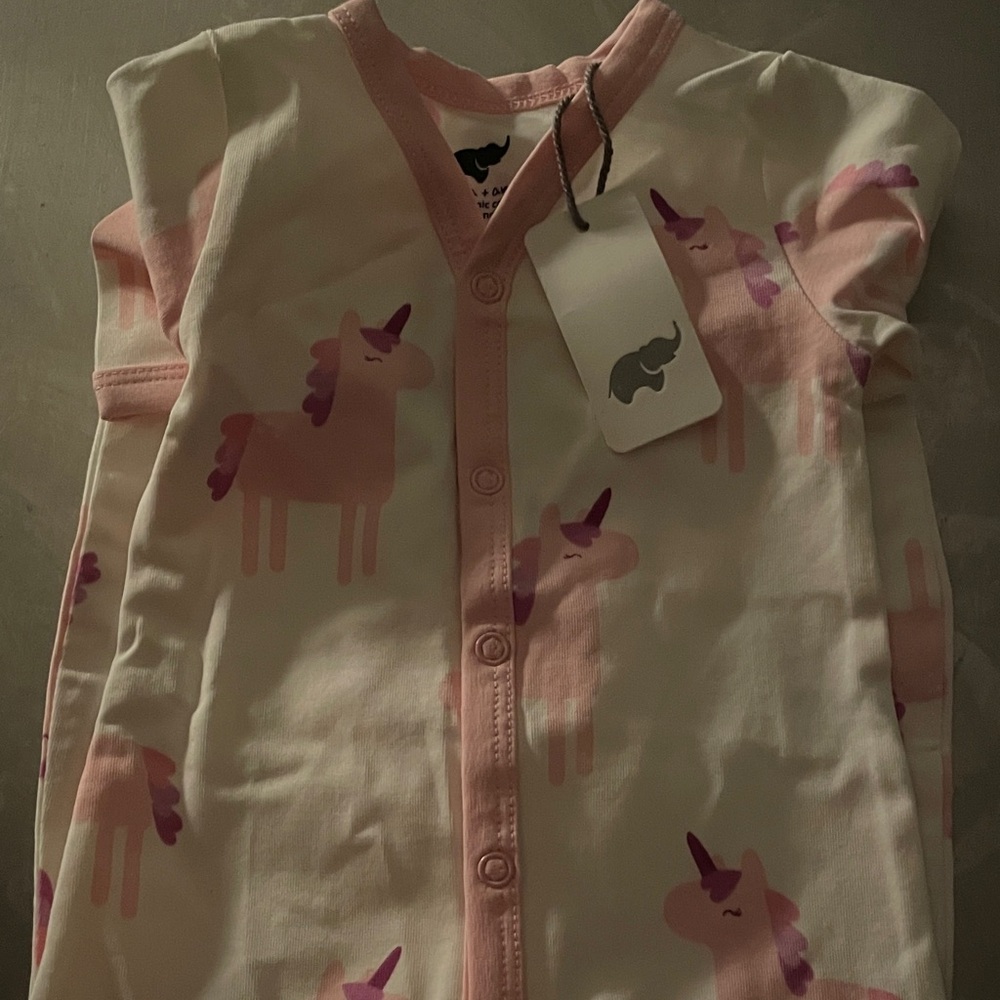 Monica + Andy Pink Unicorn Baby Onesie (NB)